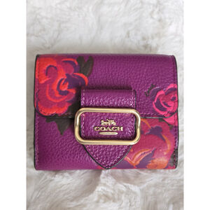 NWT Coach Small Morgan Wallet In Leather Red Rose Print